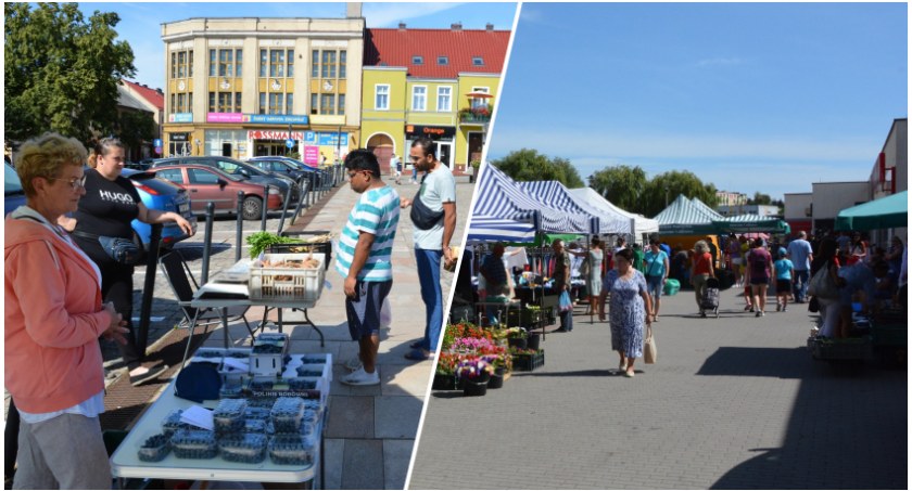 Zdjęcie targowiska na Dużym Rynku oraz zdjęcie targowiska na Mariankach
