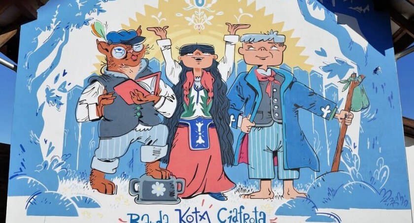 na zdjęciu mural na siedzibie fundacji w Średniej Hucie 6 przedstawiający Bandę Kota Ciafrota 