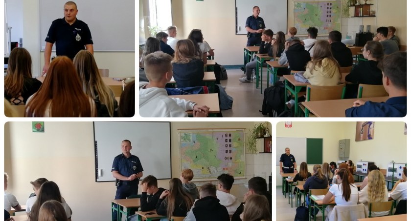 Policjanci uczą młodzież uwagi na drodze, zdjęcia: KPP Świecie