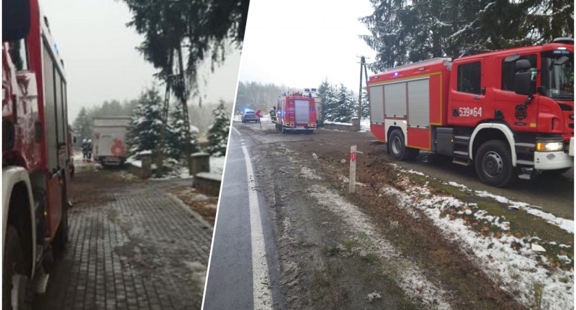 Kierowca ciężarowego volvo na łuku wypadł z drogi i uderzył w ogrodzenie plebanii w Rykowisku/zdjęcie: OSP Lniano