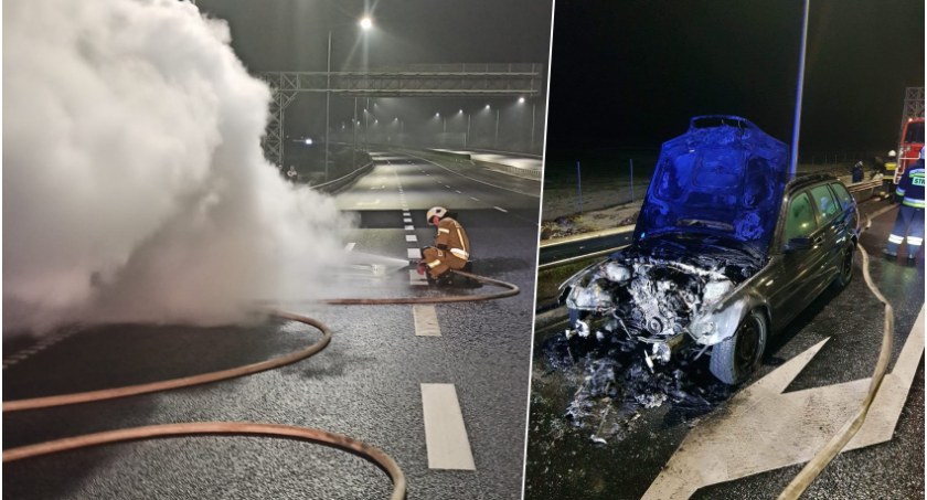 zdjęcia, BMW E46 zapaliło się podczas jazdy / fot: OSP Wałdowo
