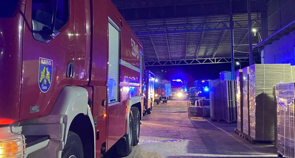 Pożar, Nocny pożar stolarni miejscu było siedem zastępów straży - zdjęcie, fotografia