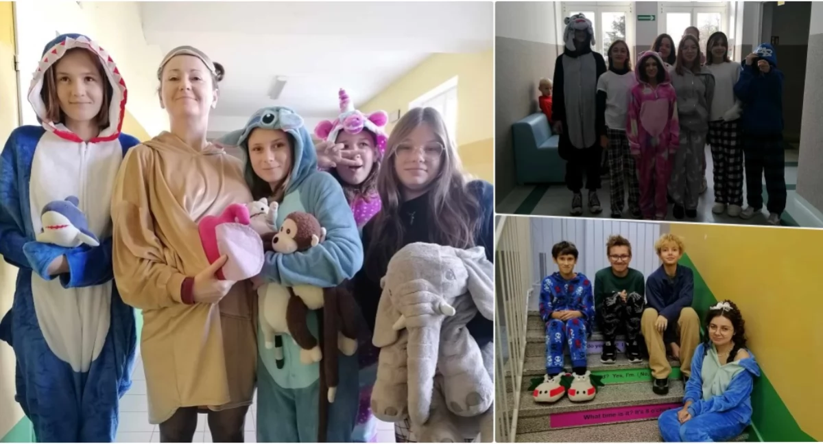 Edukacja, Dzień szkole spędzili pidżamach placówce tradycja [ZDJĘCIA] - zdjęcie, fotografia
