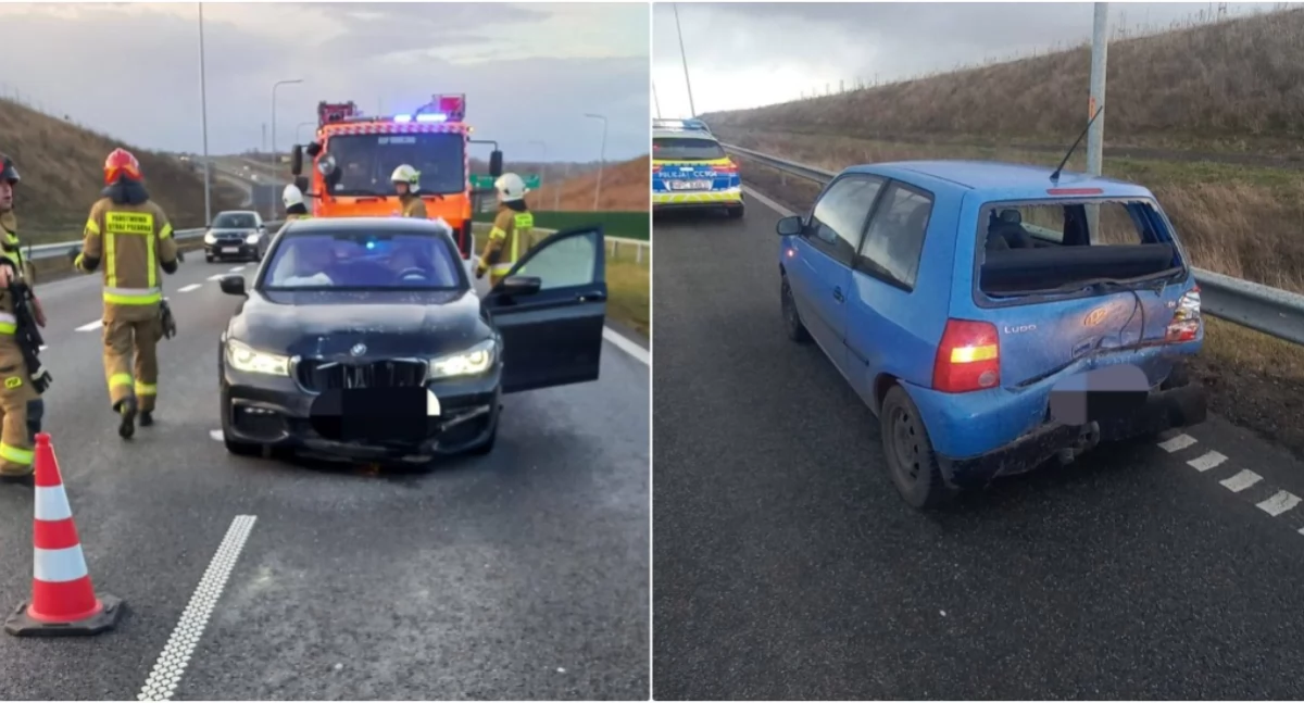 Wypadek drogowy, Kolizja Zderzenie dwóch samochodów osobowych - zdjęcie, fotografia