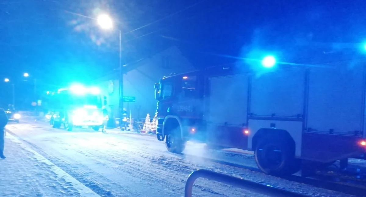 Pożar, Zadymienie piwnicy budynku miejscu działania prowadziła straż pożarna - zdjęcie, fotografia