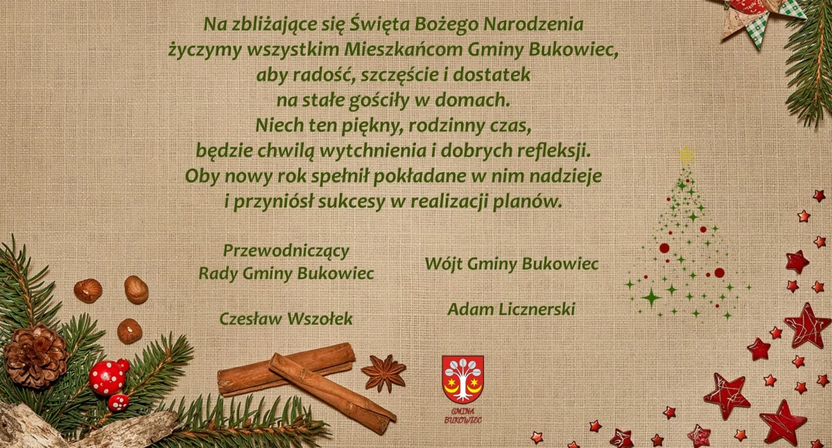 Uroczystości, święta i obchody, Życzenia świąteczne noworoczne mieszkańców Gminy Bukowiec - zdjęcie, fotografia