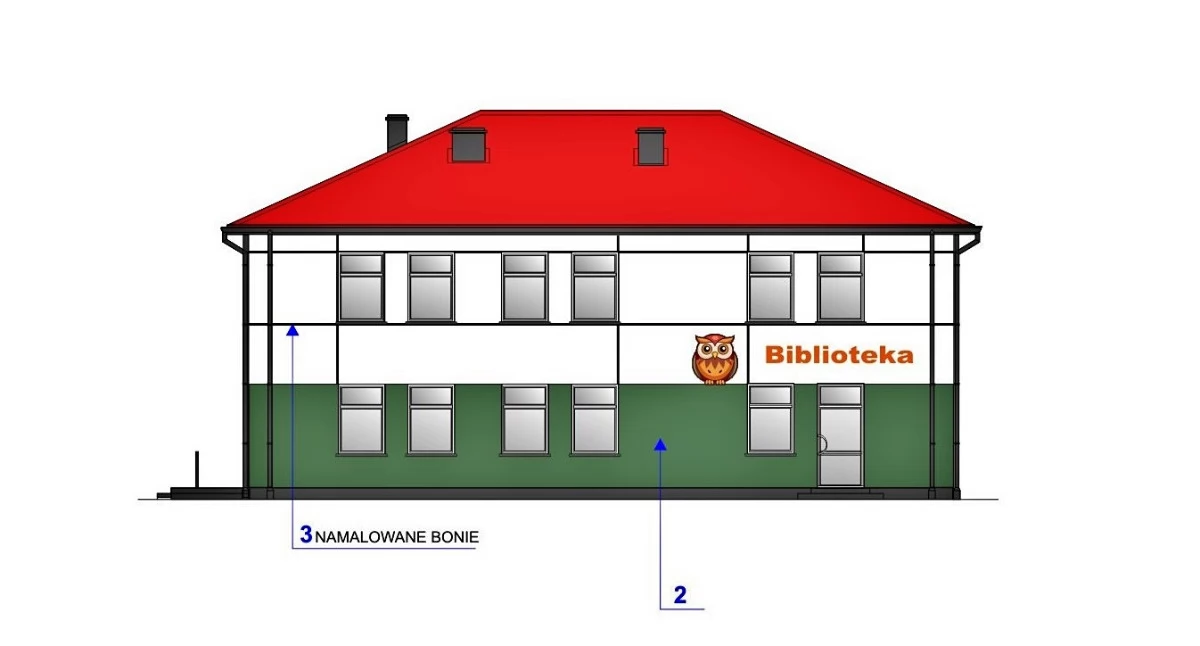 Inwestycje, Elewacja gminnej biblioteki siedziby Bukowiec będzie - zdjęcie, fotografia