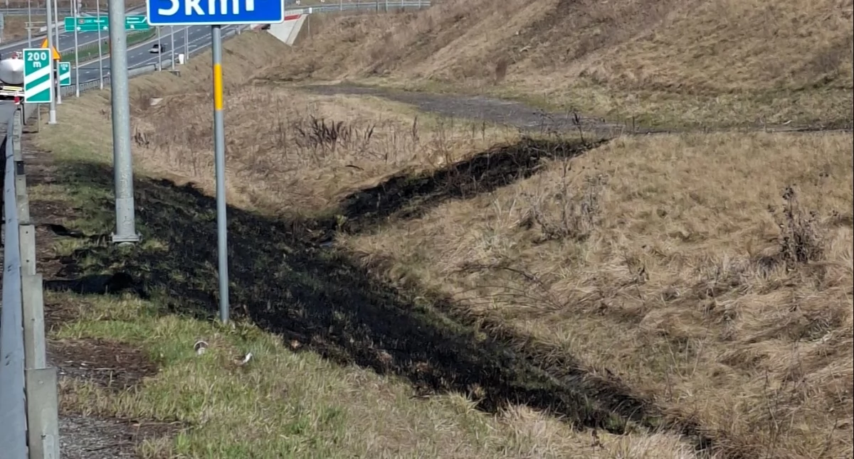 Pożar, Pożar trasie miejscu były zastępy straży - zdjęcie, fotografia