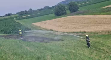 Pożar traw w gminie Dragacz. Obok znajdowało się zboże